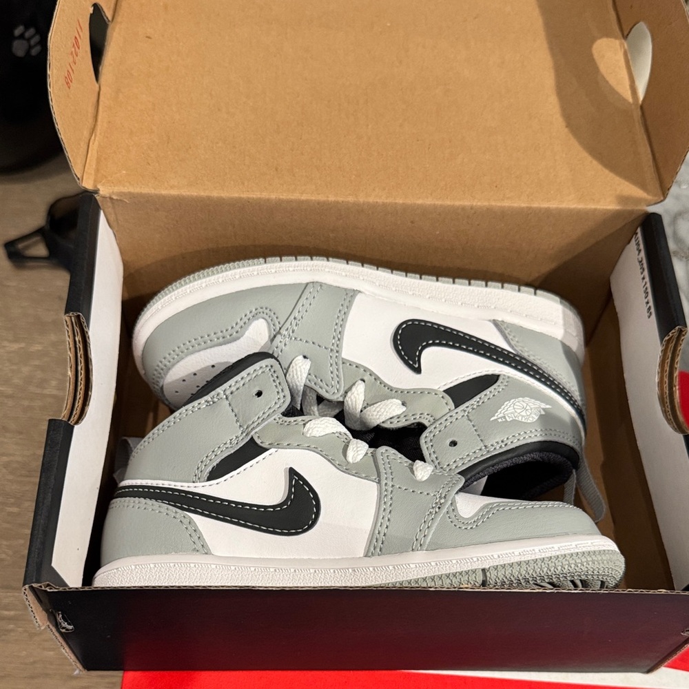 Nike Jordan 1 Mid .  Kids Gray and Black Sneakers